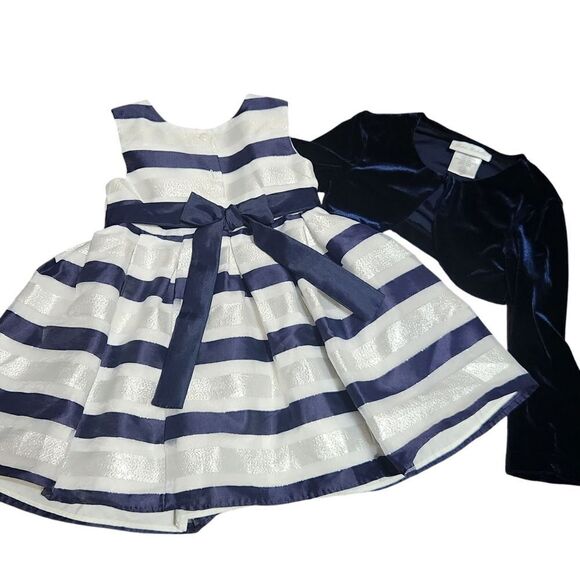 Jona Michelle Dress Size 2T Holiday Navy Blue Silver with Velour Shrug - Picture 8 of 9